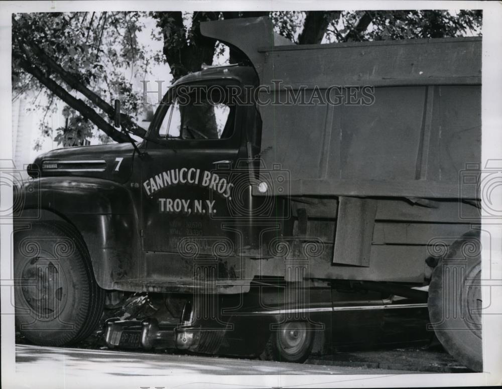 1957 Press Photo Truck & Car Collide in Troy New York No Injuries