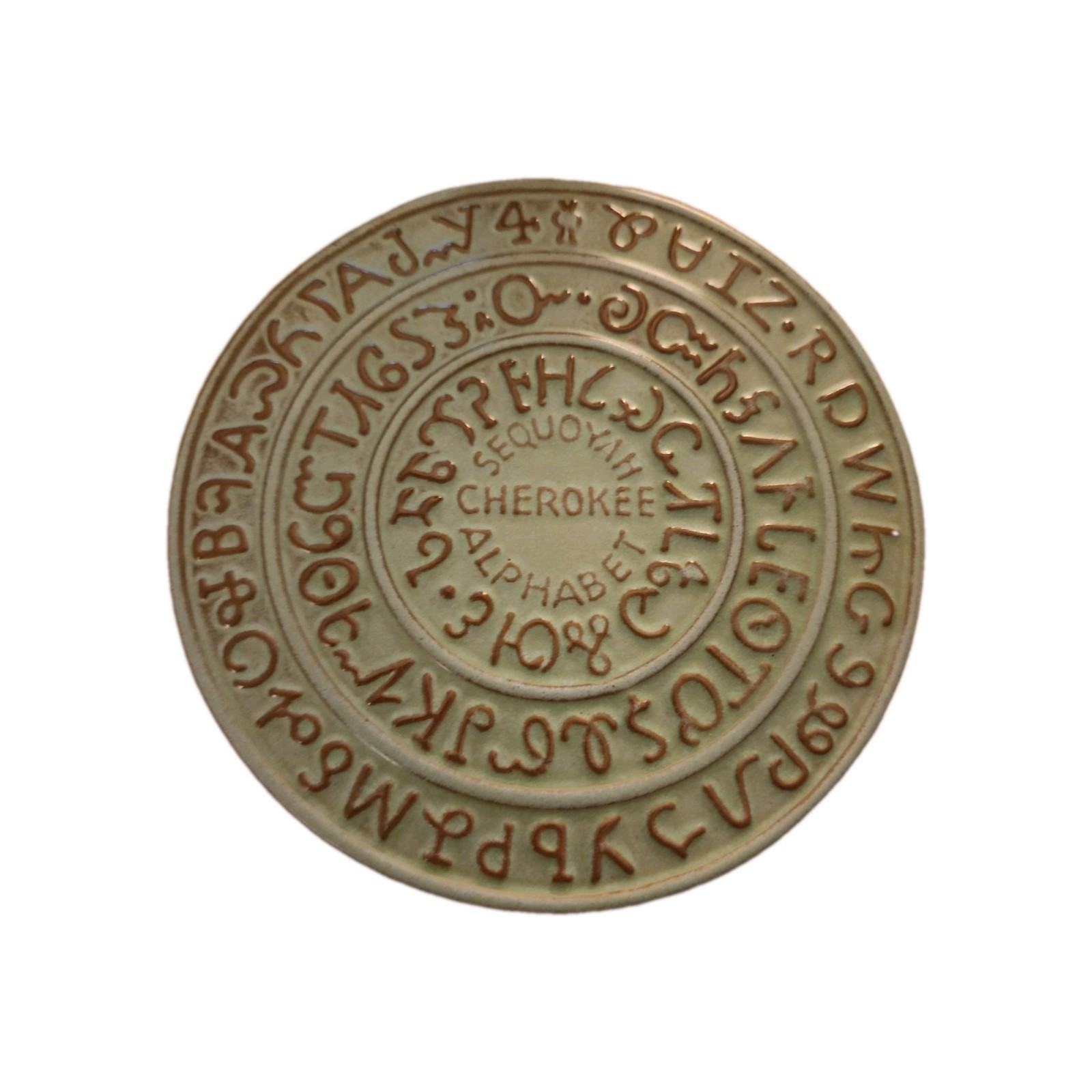 Vintage Frankoma Pottery Prairie Green Sequoyah Cherokee Alphabet Trivet 7TR 6\