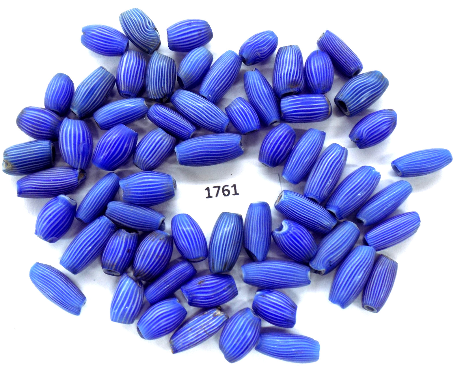 Antique Blue Onion Skin Chevron African Trade Beads Venice  1761 BN 66 READ 