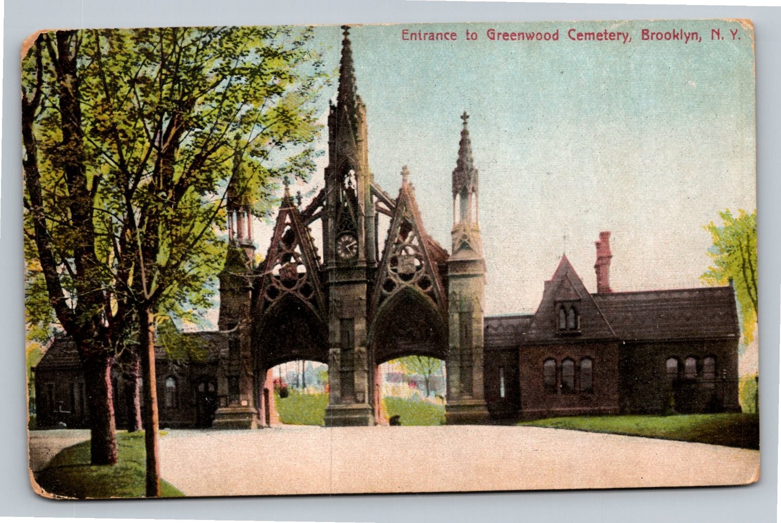 1910 Greenwood Cemetery Entrance Brooklyn NY Postcard J. Stern