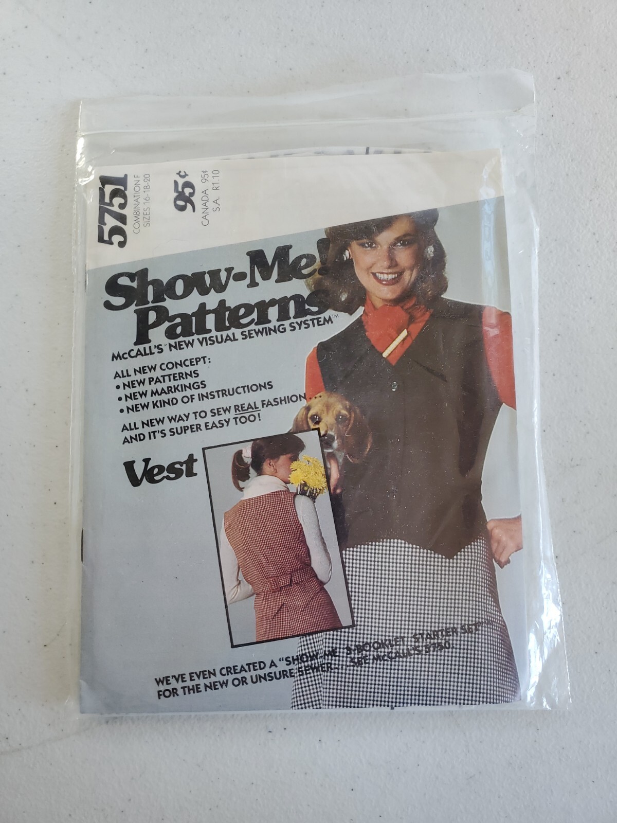 VTG 1977 McCall\'s Show-Me Patterns Vest sewing pattern 5751 SIZE 16 18 20 uncut