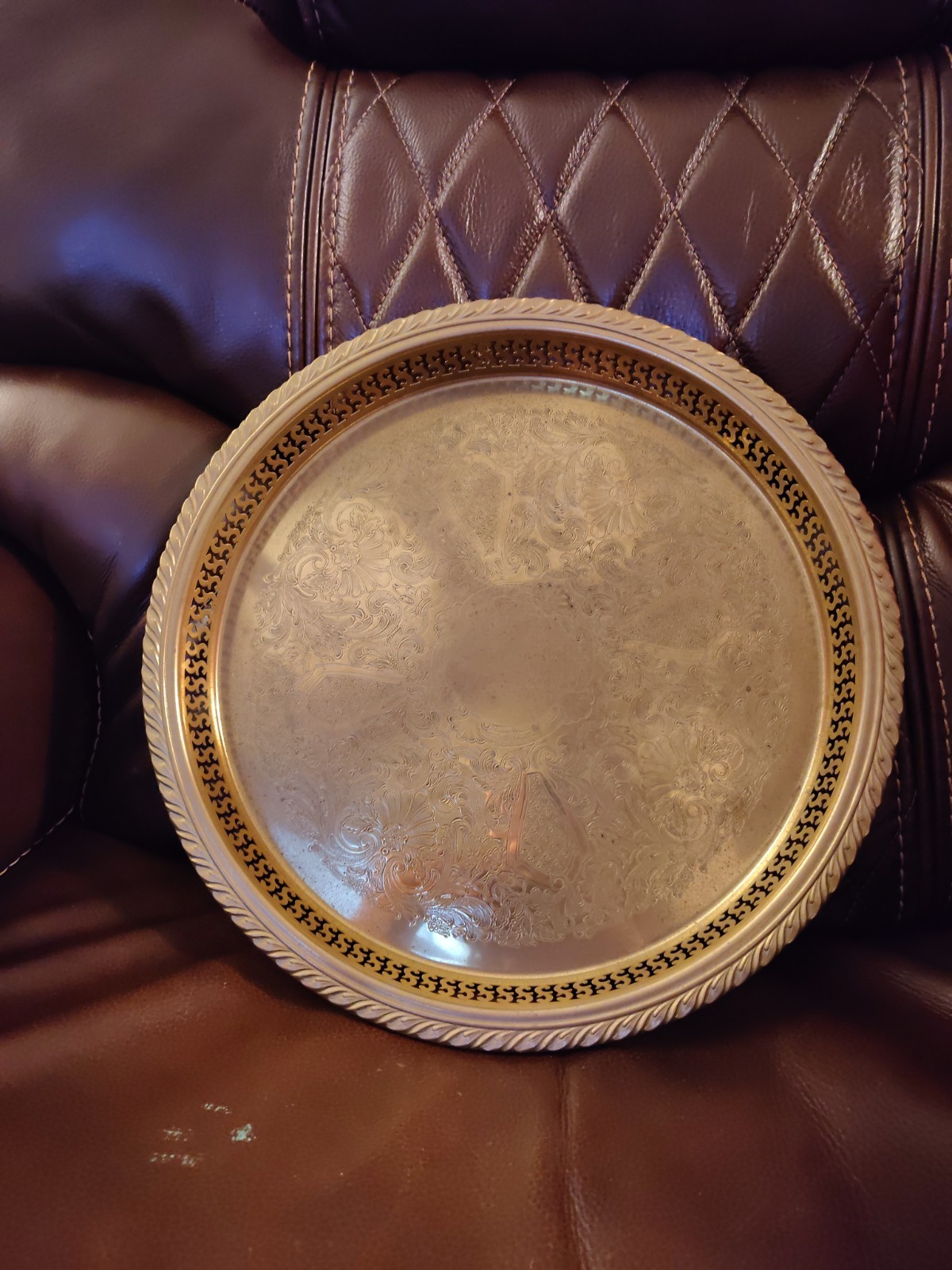 Beautiful Design Solid Brass Made In USA Serving Tray Decorative 13 Inch