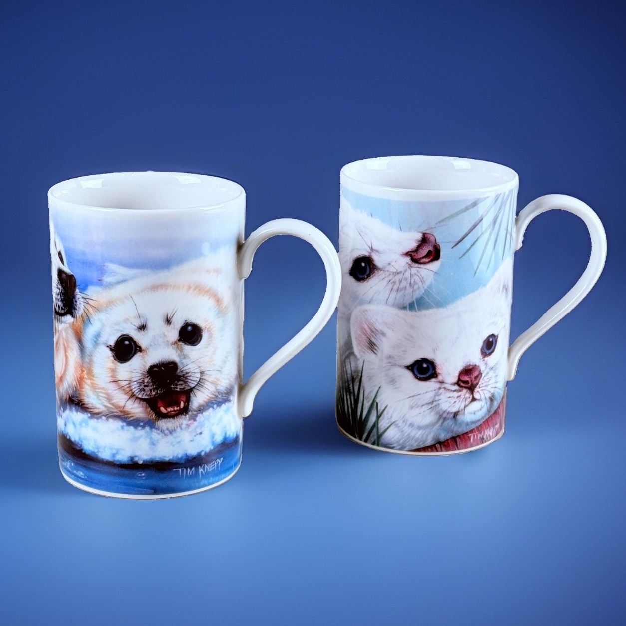 Natural Wonders Tim Knepp Arctic Seal & Ermine Mugs Scotland Stoneware Cup Set 2