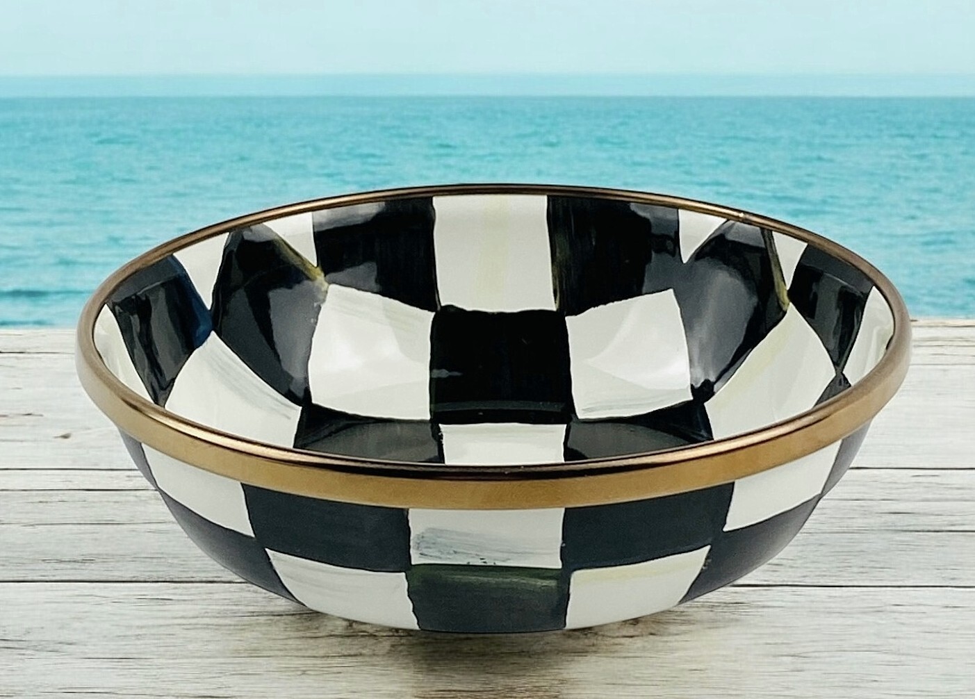 MacKenzie Childs Courtly Check Enamel Relish Dish Bowl 4.5\