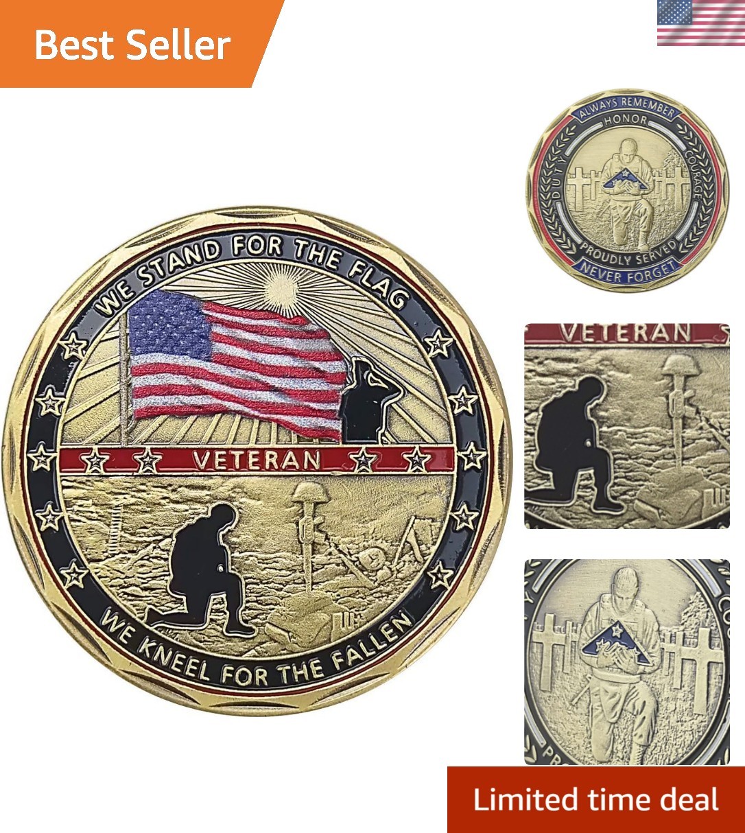 Mint State Bronze Military Challenge Coin - Honor the Flag, Support Veterans