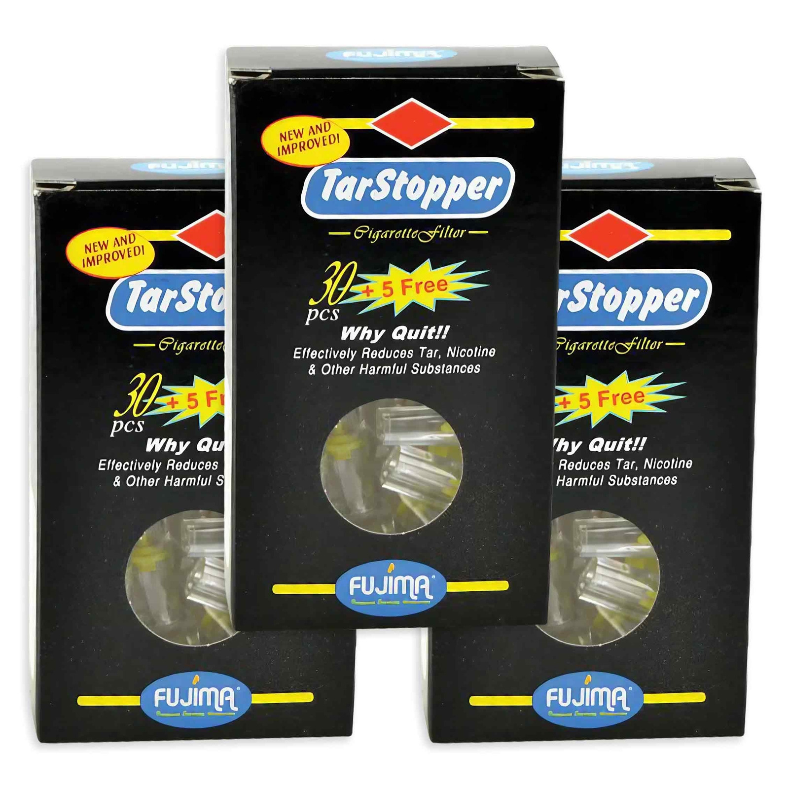 Tar Stopper Cigarette Filter Tip - Fujima Brand - (3 Boxes, 35 Filters Each)