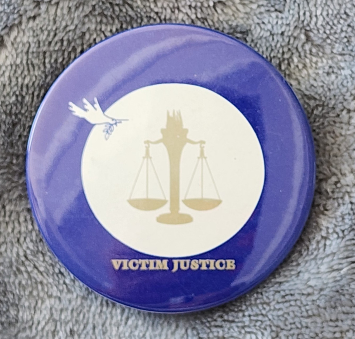 Pinback Button - Victim Justice With Scales Of Justice Design