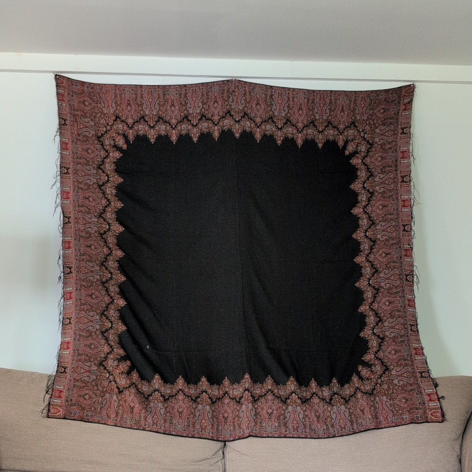 Antique Victorian Kashmir Paisley Fine Wool Shawl Fair Condition 64