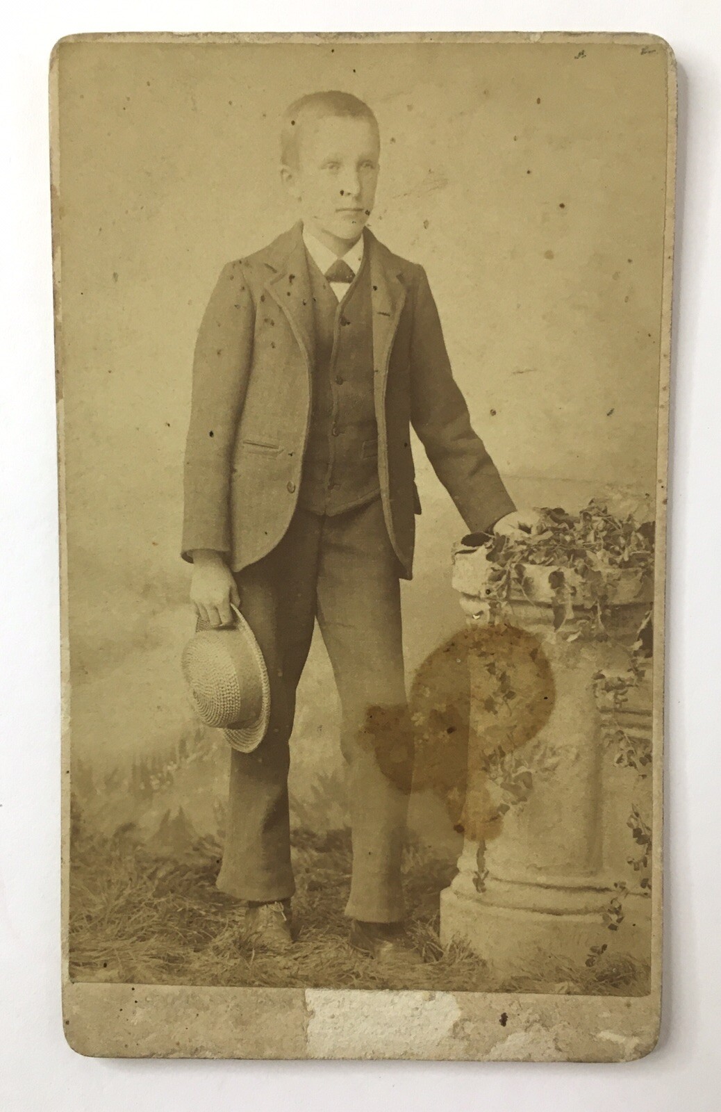 Antique CDV Photo of Well Dressed Young Man Teen Boy Holding Hat Bridgeton NJ