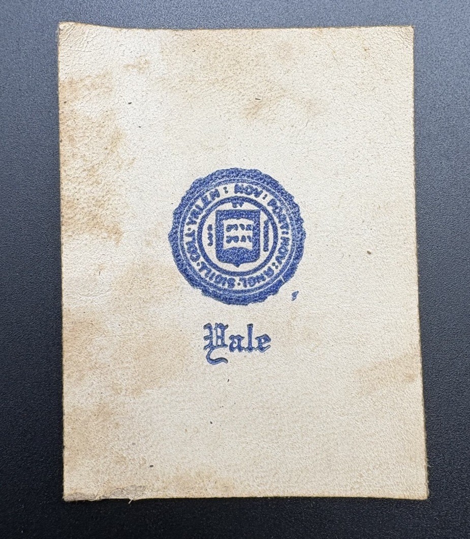c1910 L20 Yale University College Seal Tobacco Leather Antique Blue Cream