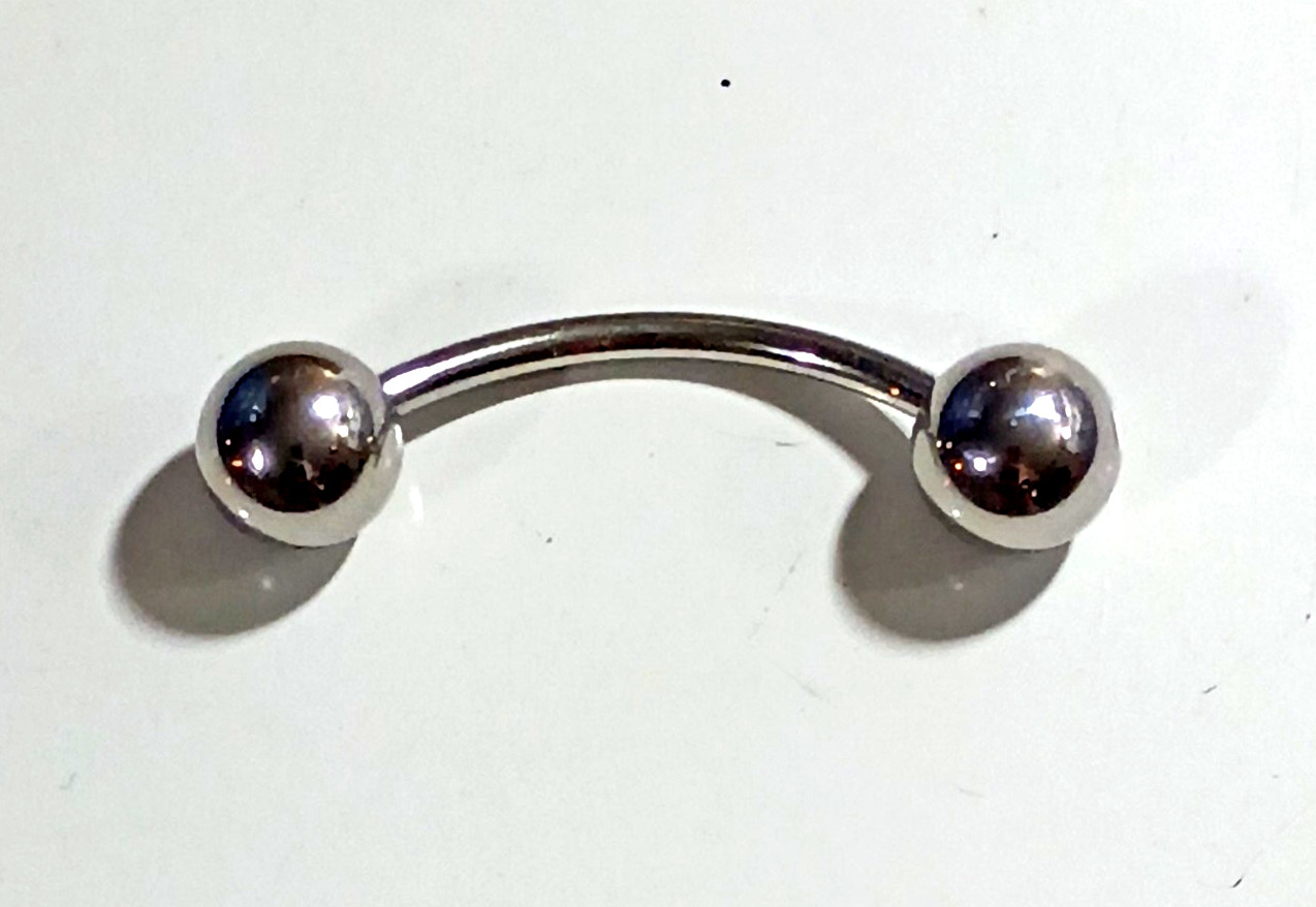1 Prince Albert Jewelry Bent Curved Guiche Barbell Weight 8g 1 Inch 13mm Ball