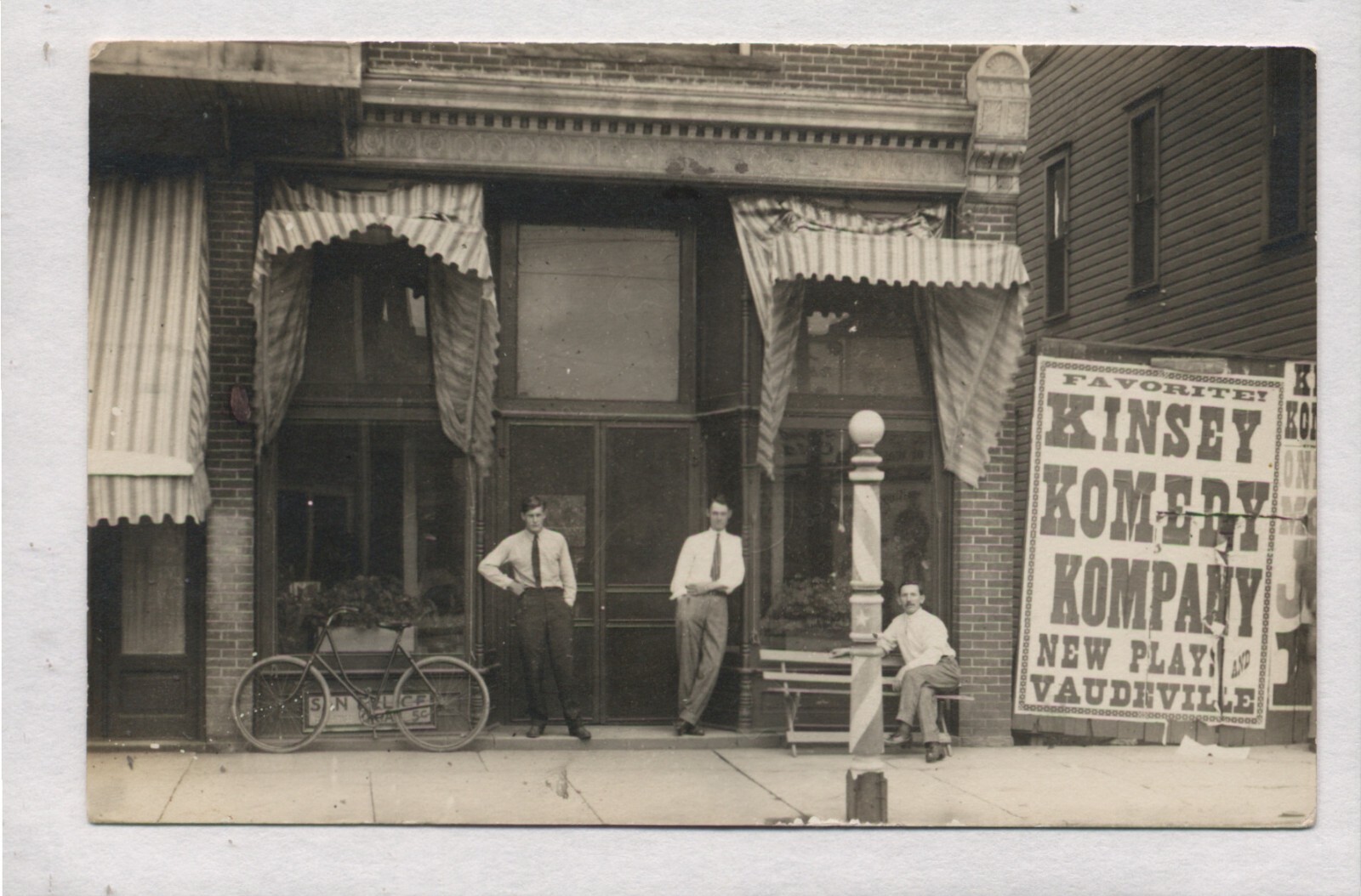 1912 RPPC Postcard Bowling Green Ohio Barber Shop & Kinsey Komedy K  Vaudeville