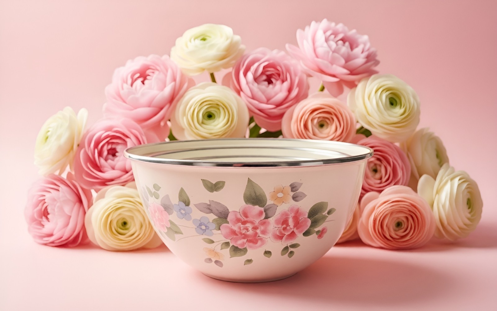 4 PFALTZGRAFF Tea Rose Enamel Nesting Set Bowls French Country, EXCELLENT Condit