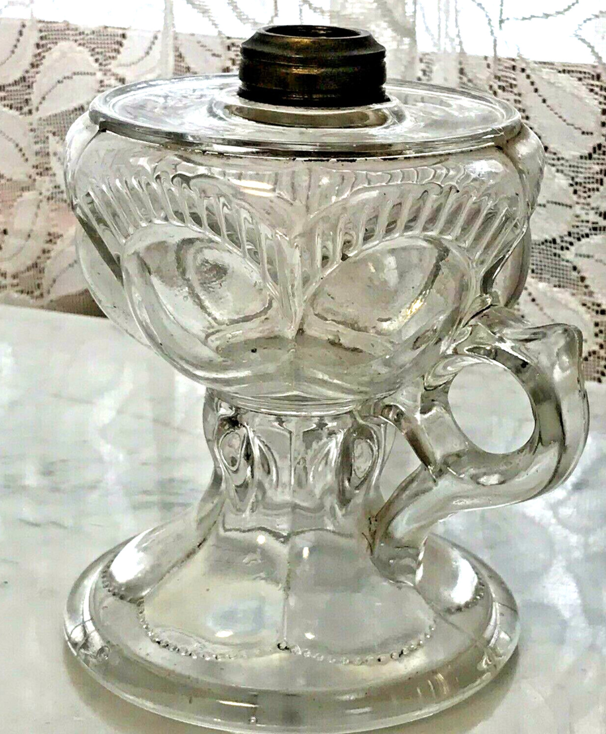Lamp Kerosene Oil Eyewinker Antique Clear Pattern Glass Early Americana