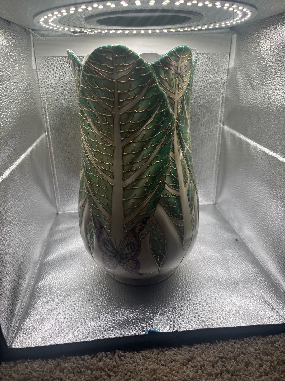 Andrea by Sadek Chinese Cabbage Leaf and Butterfly Porcelain Vase