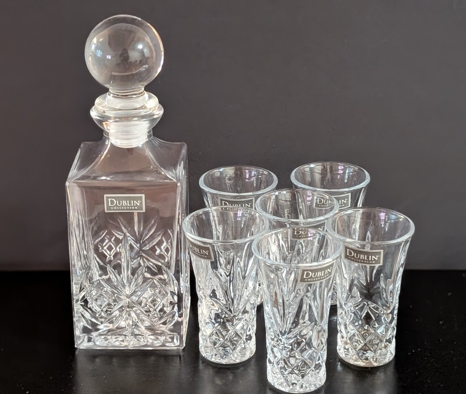 Godinger Dublin Collection Crystal Glass 7 Pc Spirits Set Decanter 6 Shot Glass