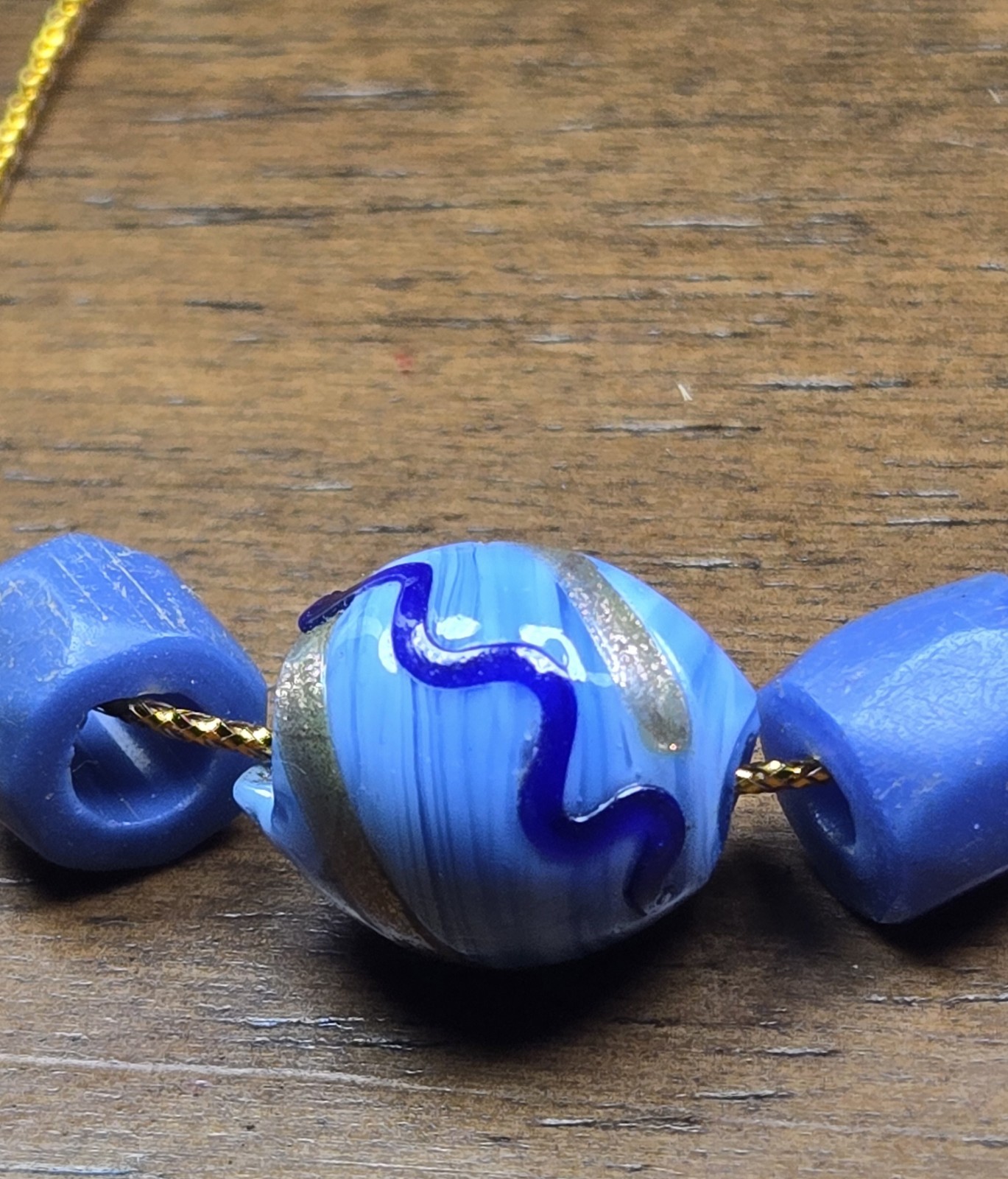 Rare Fancy Blue Trailing Aventurine Venetian Glass Trade Beads African 