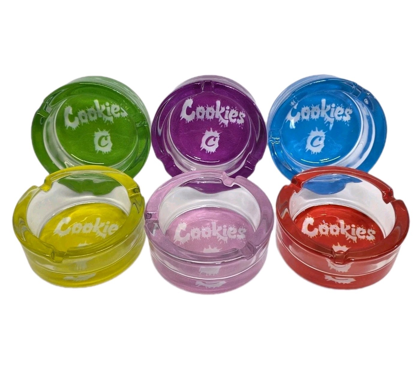 6 Pack Display Durable Glass Ashtray Assorted Color Heavy Glass,  