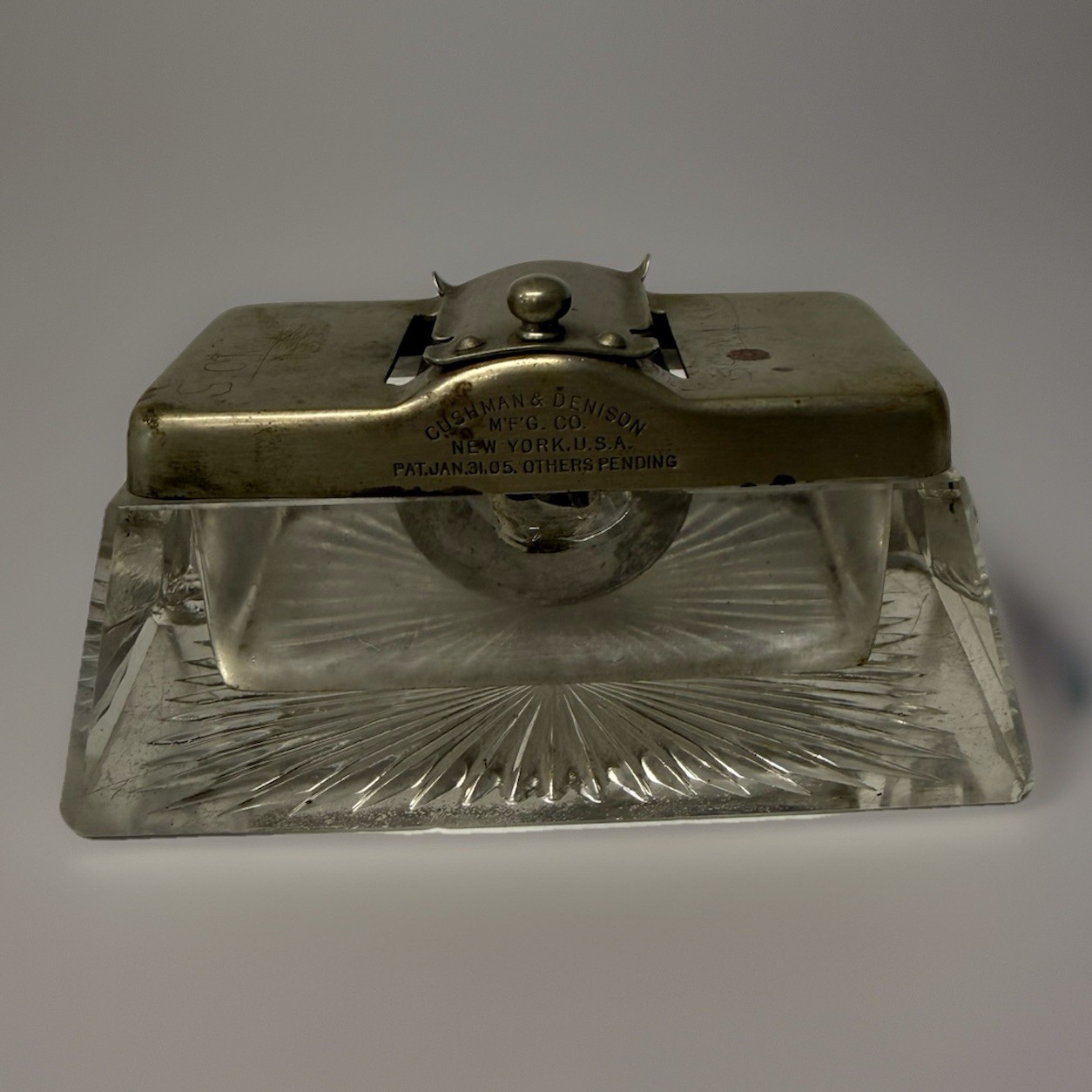 Antique Cushman & Denison Rotary Inkwell Stamped 1905 NY RARE