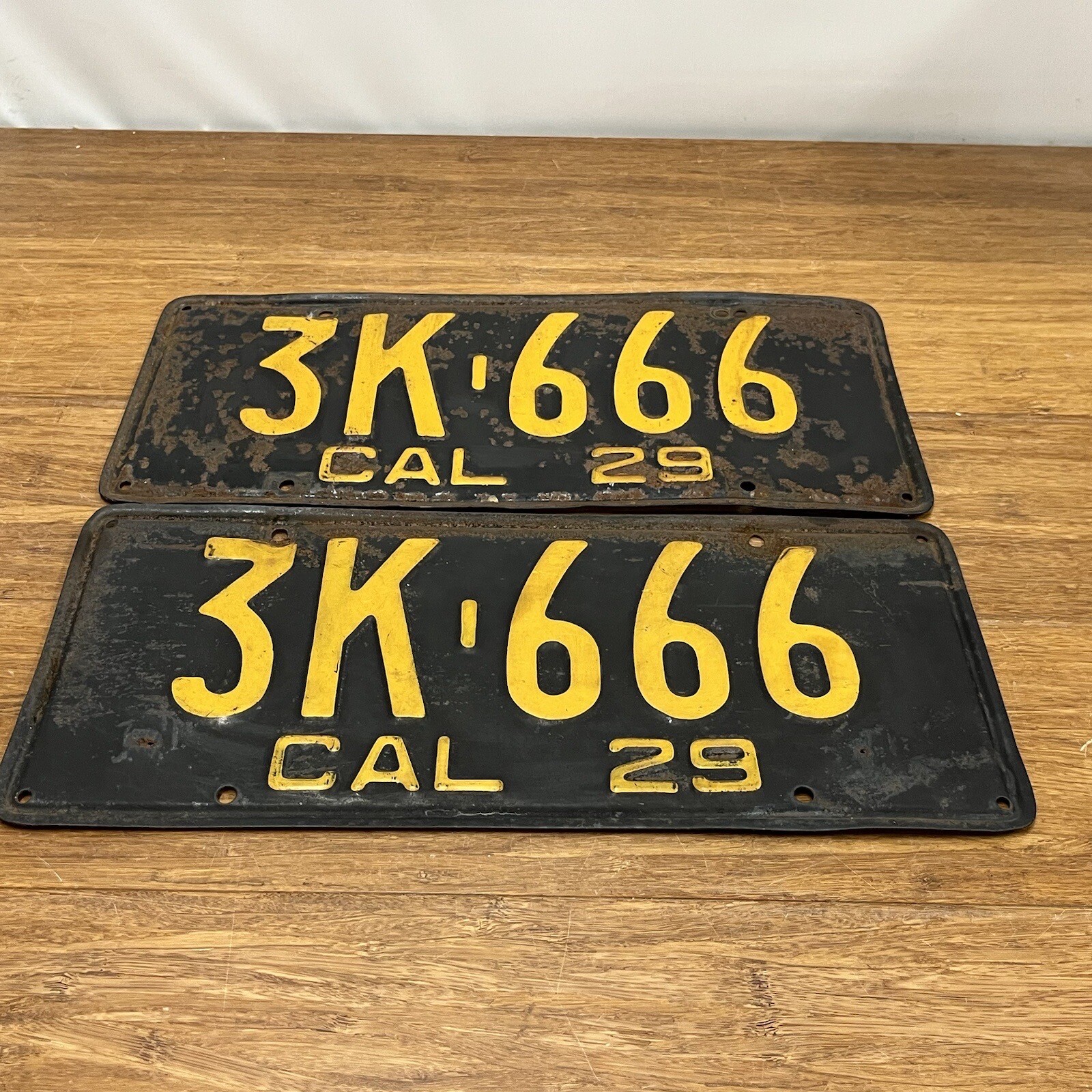 VTG 1929 California Matched Car License Plate Set Chinese Good Luck Angel Rare