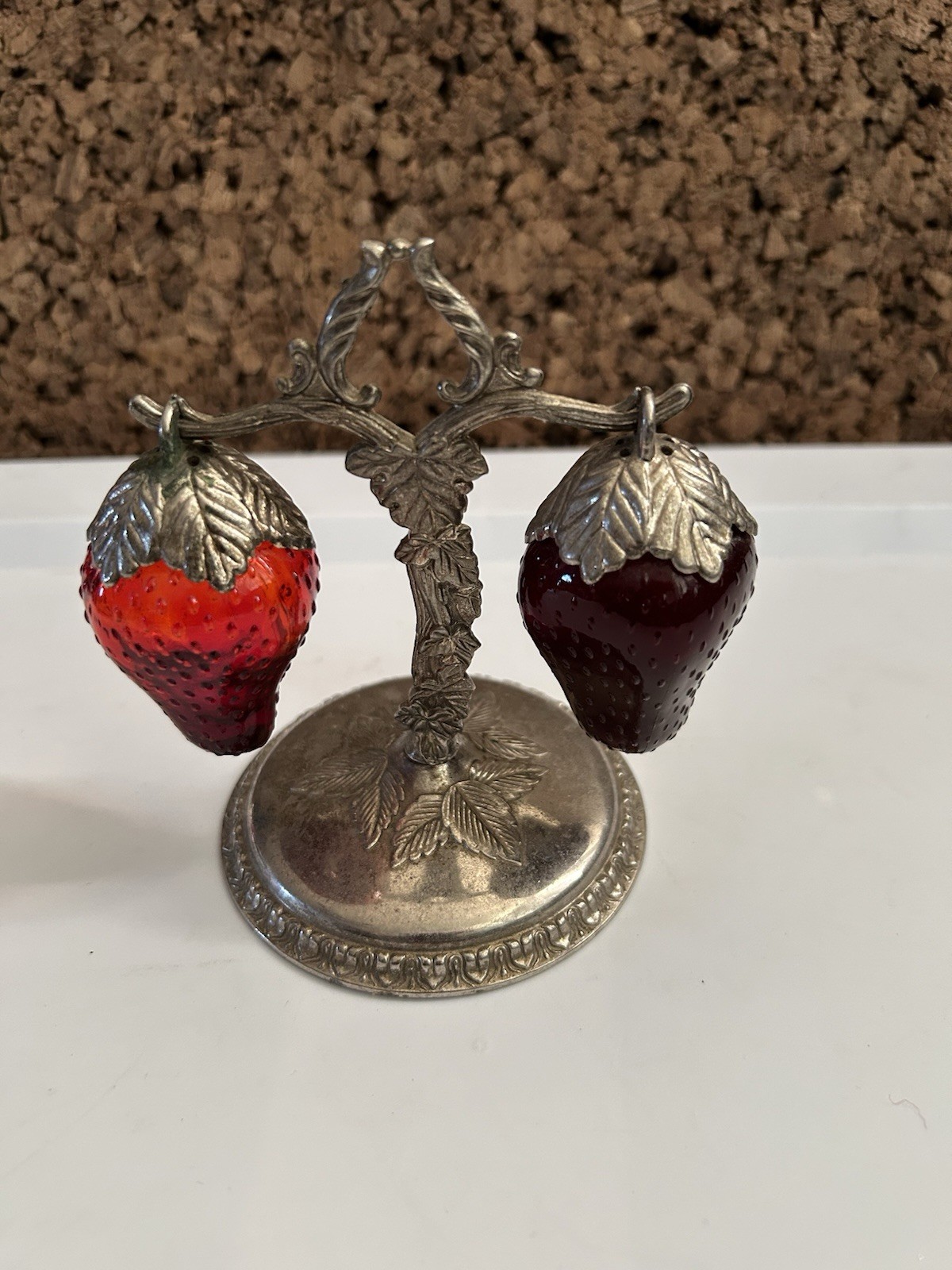 Vintage Ruby Red Glass Strawberry Salt and Pepper Shakers EUC, Japan