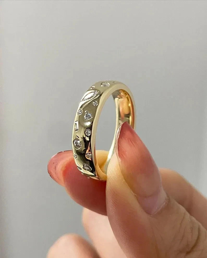 5MM Starbright Flush Setting Diamond 18K Yellow Gold Over Wedding Band Ring Her