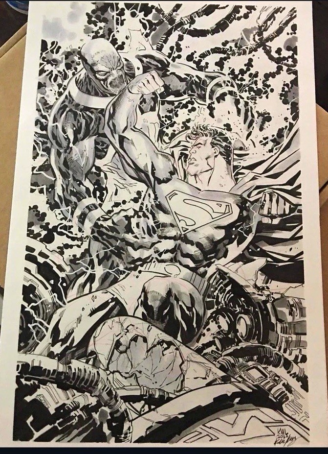 DC Superman vs Parasite Original Art sketch by Ken Lashley ledkilla 11x17