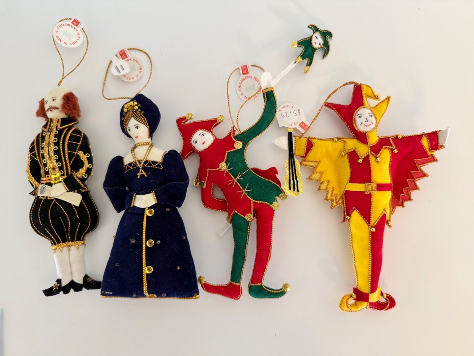 ST NICHOLAS Embroidered Shakespeare, Hathaway, Jesters Christmas Ornaments (UK)