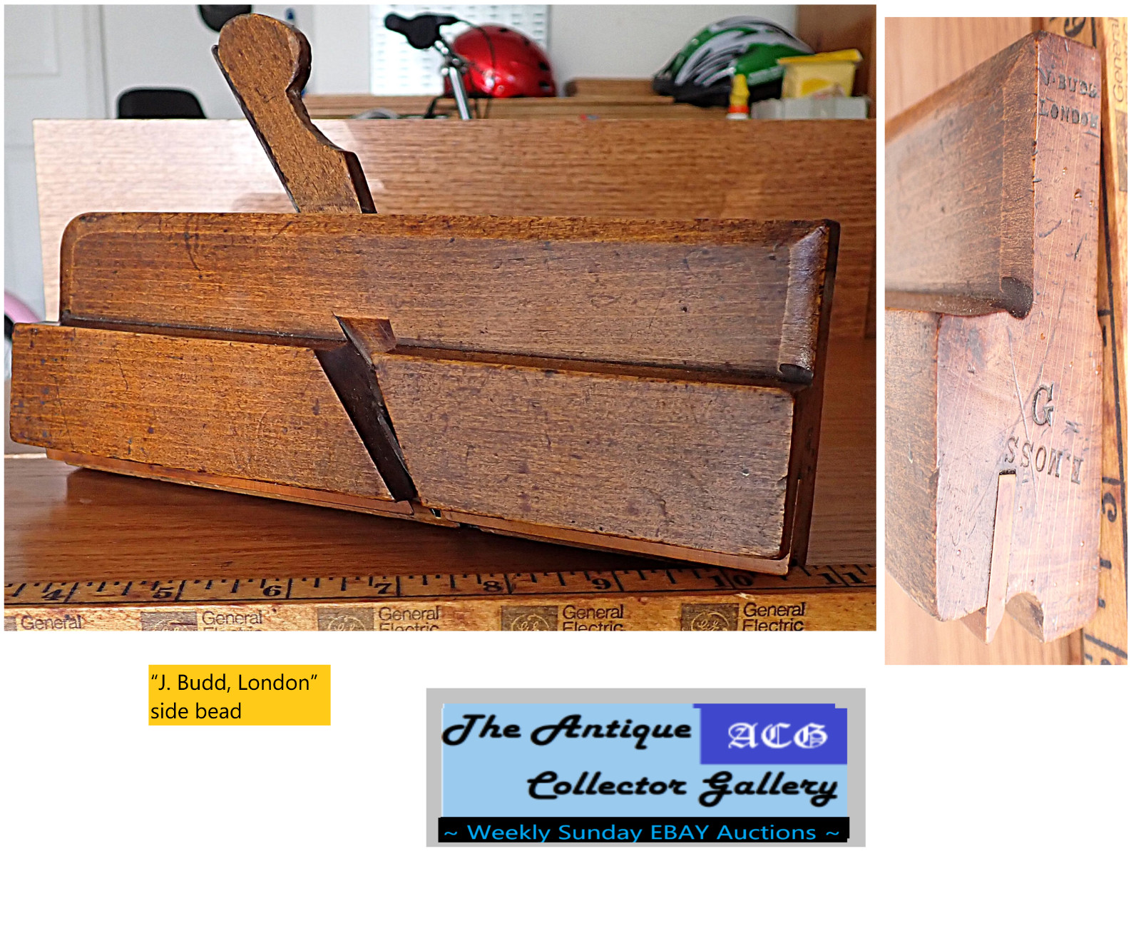 Antique⌛Wooden  Side Bead Complex Moulding Plane 🪙J. Budd 🪙London🪙