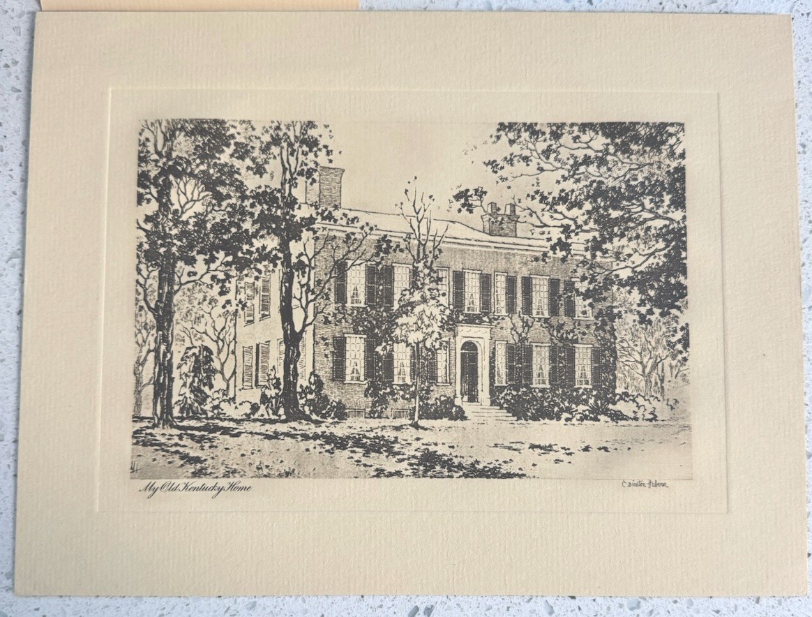 Vintage My Old Kentucky Home Etching Card C. Winston Haberer Federal Hill Estate