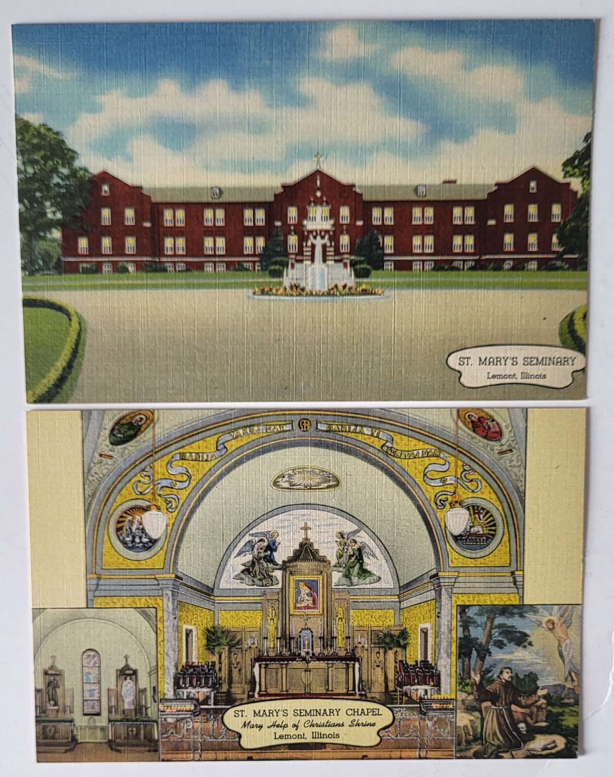 2 PCs ST MARY\'S SEMINARY CHAPEL HELP OF CHRISTIANS SHRINE SLOVENE LEMONT IL NM*