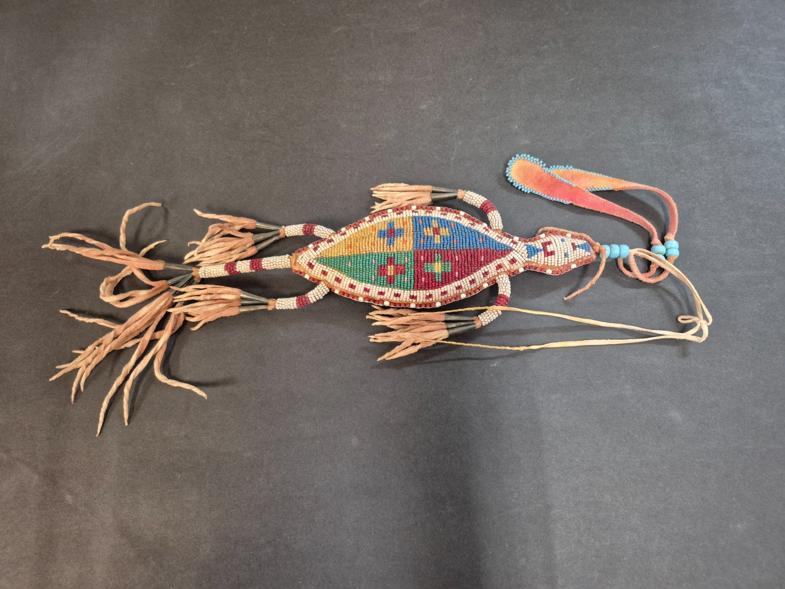 Beaded Native American Lizard Fetish with Beaded Tail