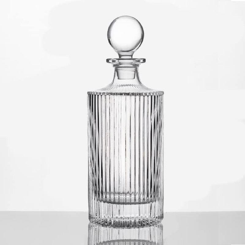 Whiskey Decanter with Glass Stopper 27 Oz round Ribbed Decanter