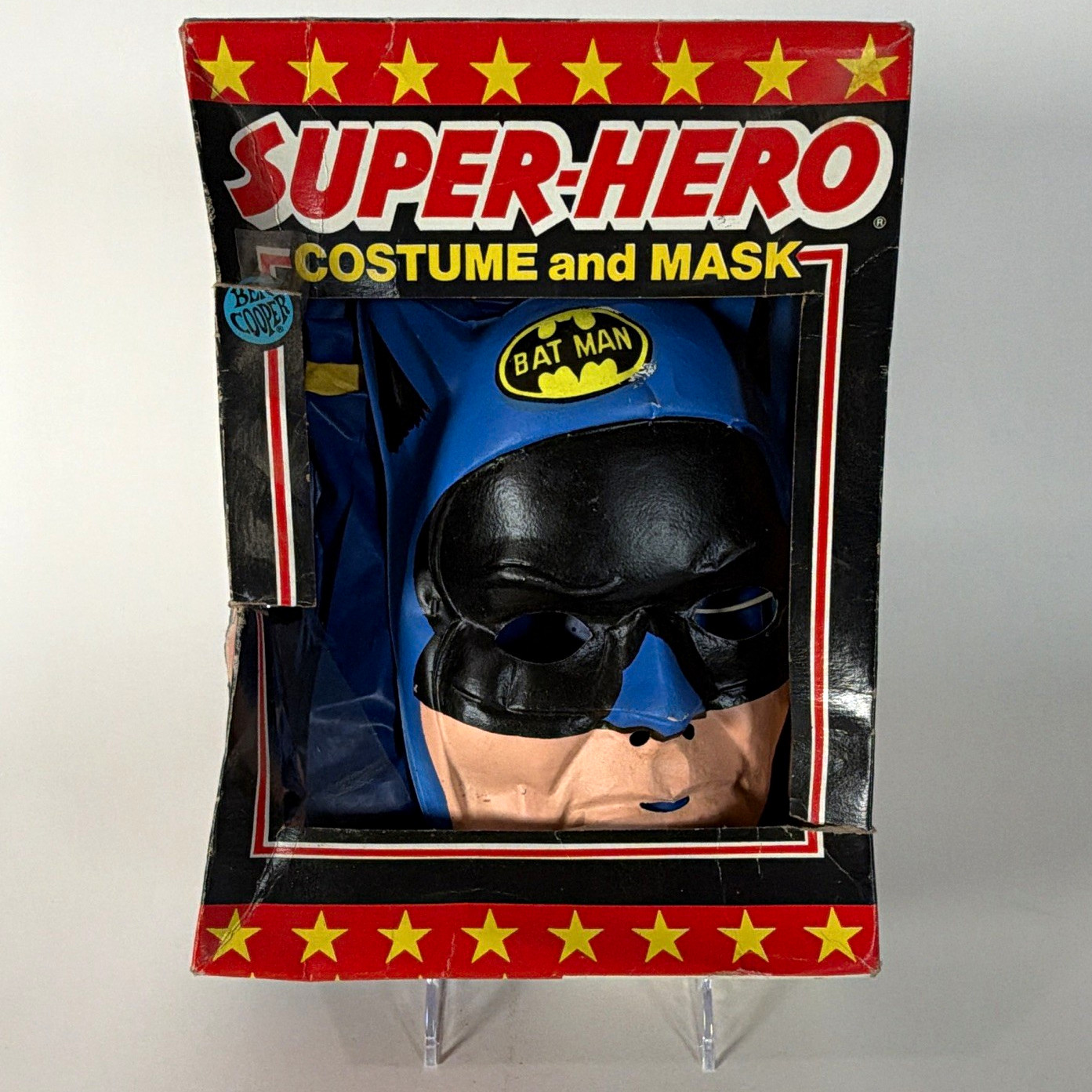Vintage Ben Cooper Batman Costume Mask Box Child Medium 8-10 Blue Black