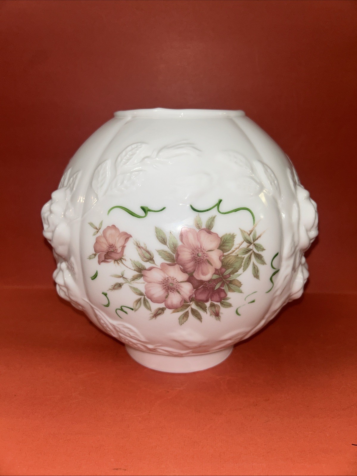 VTG Wild Rose Milk Glass Ball Oil Lamp Shade Replacement Globe Victorian/GWTW