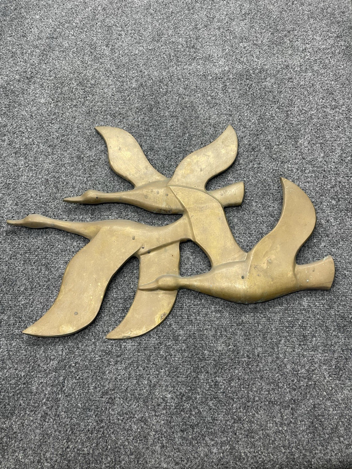 Vtg Brass Metal Flying Geese Wall Hanging Art Sculpture 3 Birds Art Decor 21”