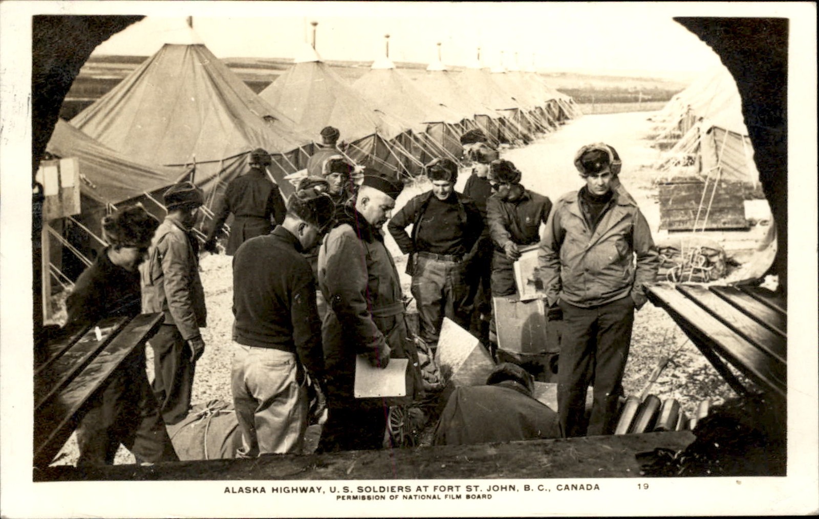 Fort St. John BC U.S. Soldiers Alaska Highway Real Photo Postcard bhn