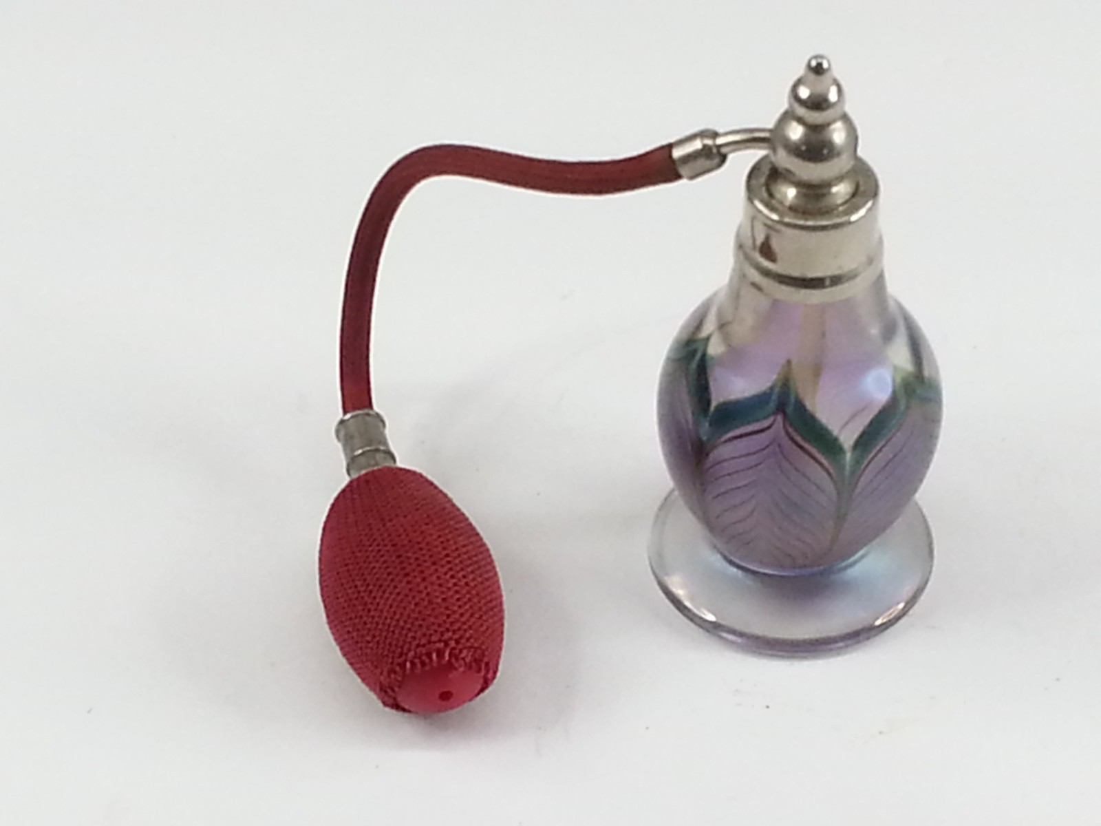 Beautiful Signed Zellique Vintage Art Glass Feathered Pull Perfume Atomizer