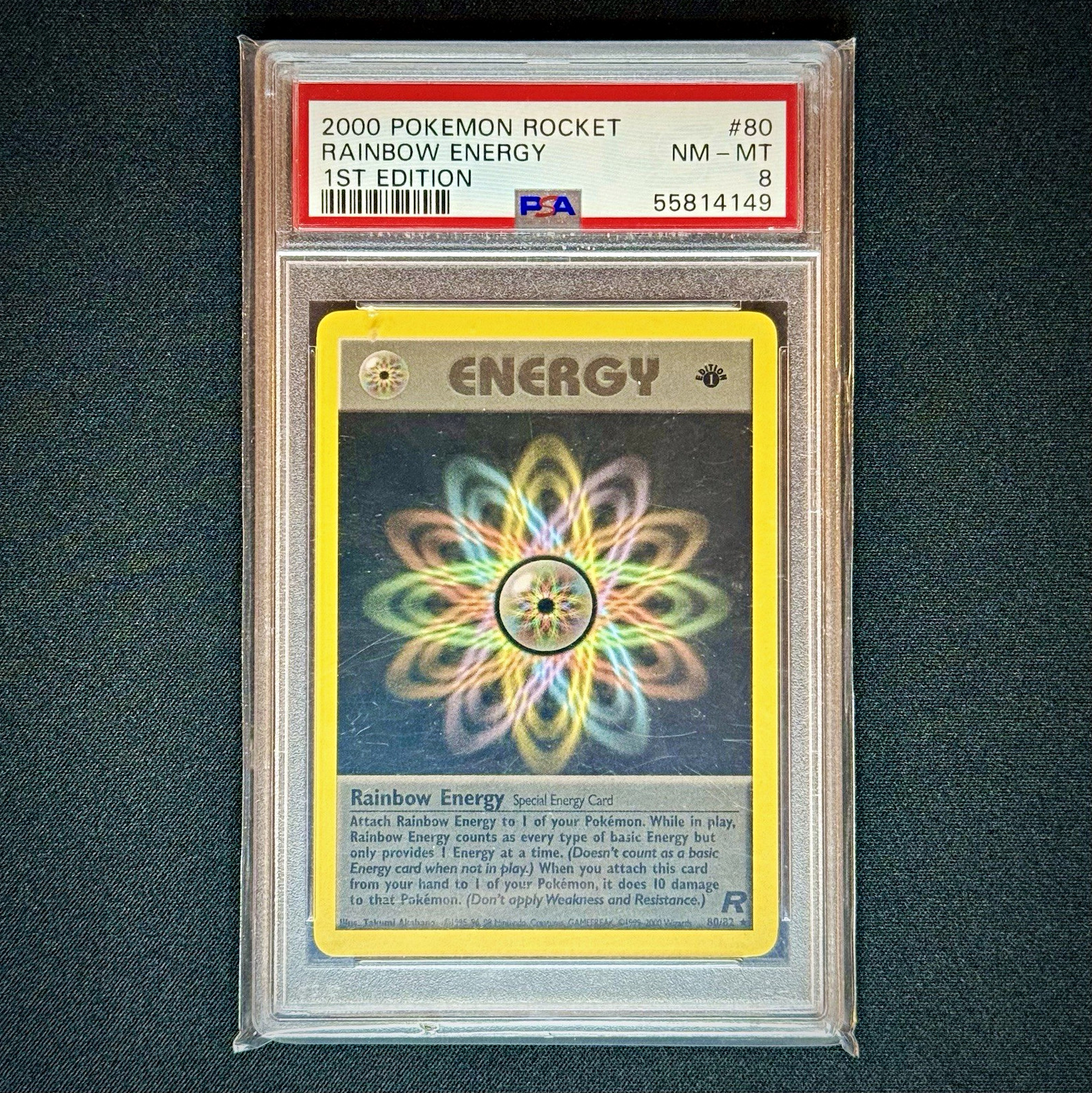 2000 Pokémon Rocket Rainbow Energy #80 1st Edition PSA 8 Vintage 