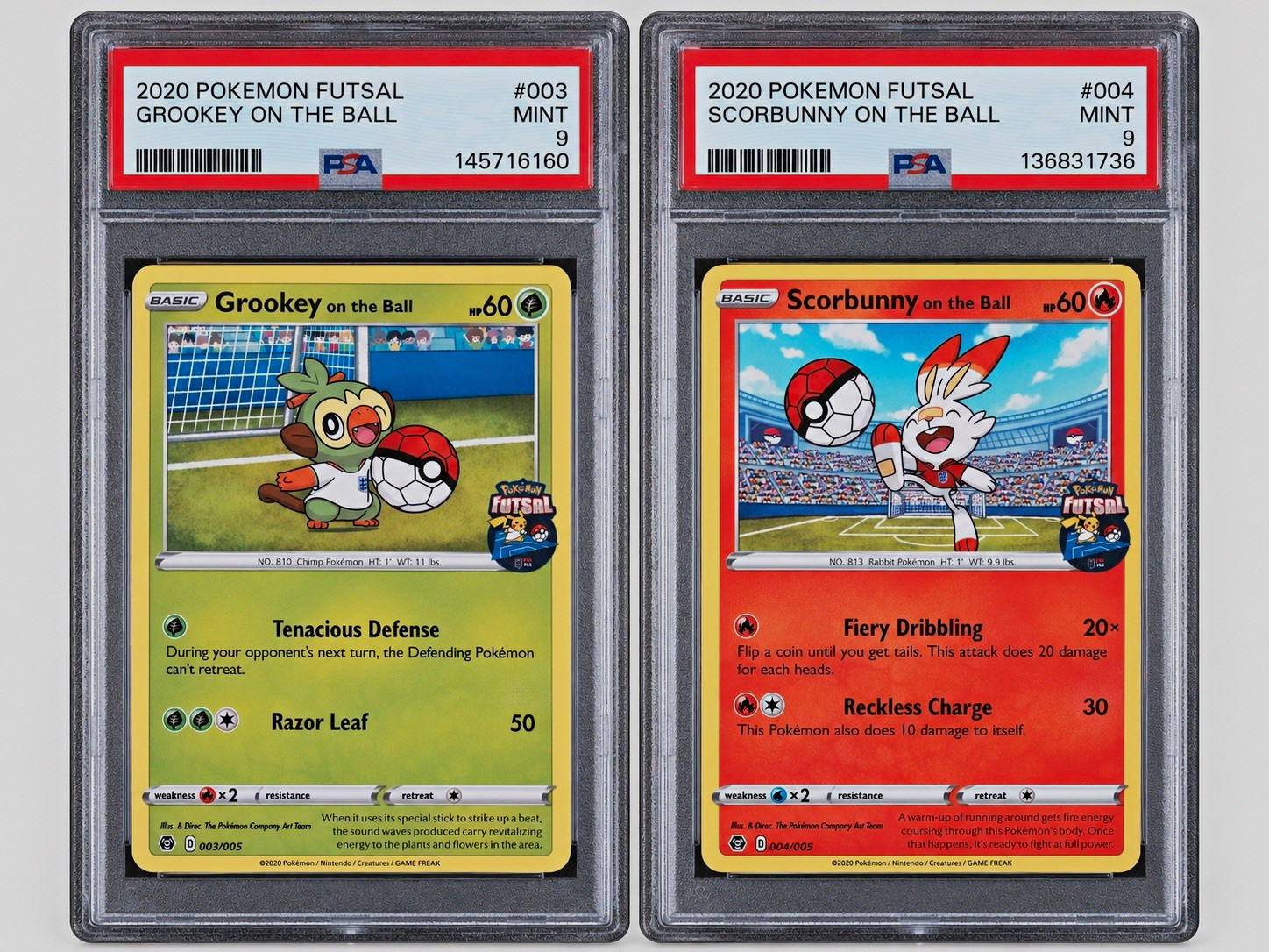 2020 Pokemon Futsal PSA 9 Lot Grookey 003 & Scorbunny On The Ball 004