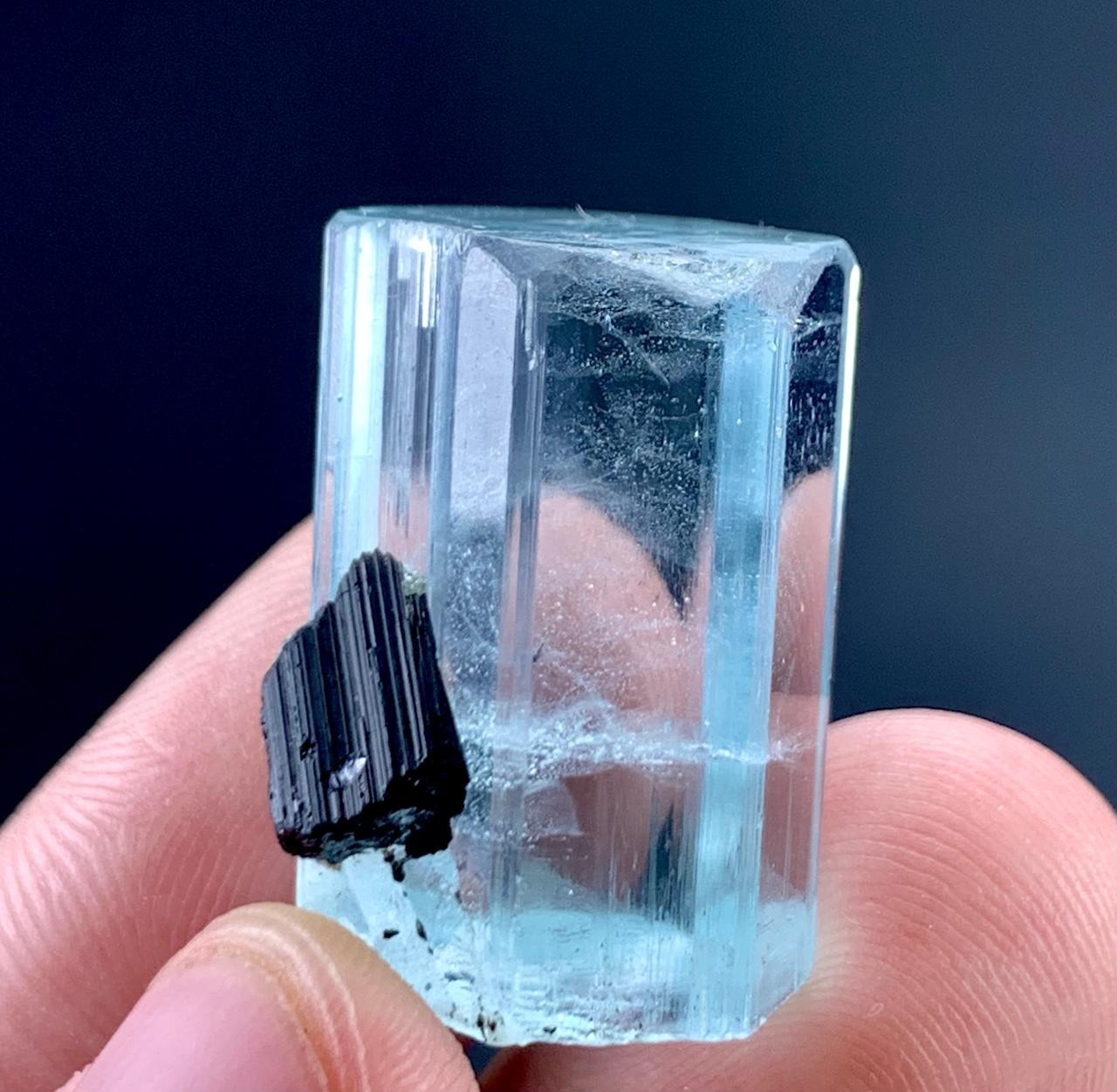 52 Carat Aquamarine Crystal With Black Tourmaline Specimen From Pakistan 