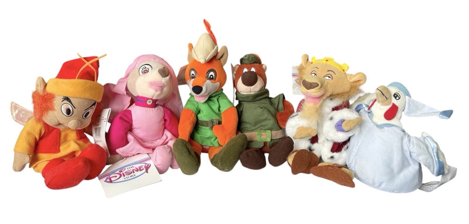 Vtg Disney Store Set of 5 Robin Hood Bean Bag Plushes + Black Cauldron Fairfolk