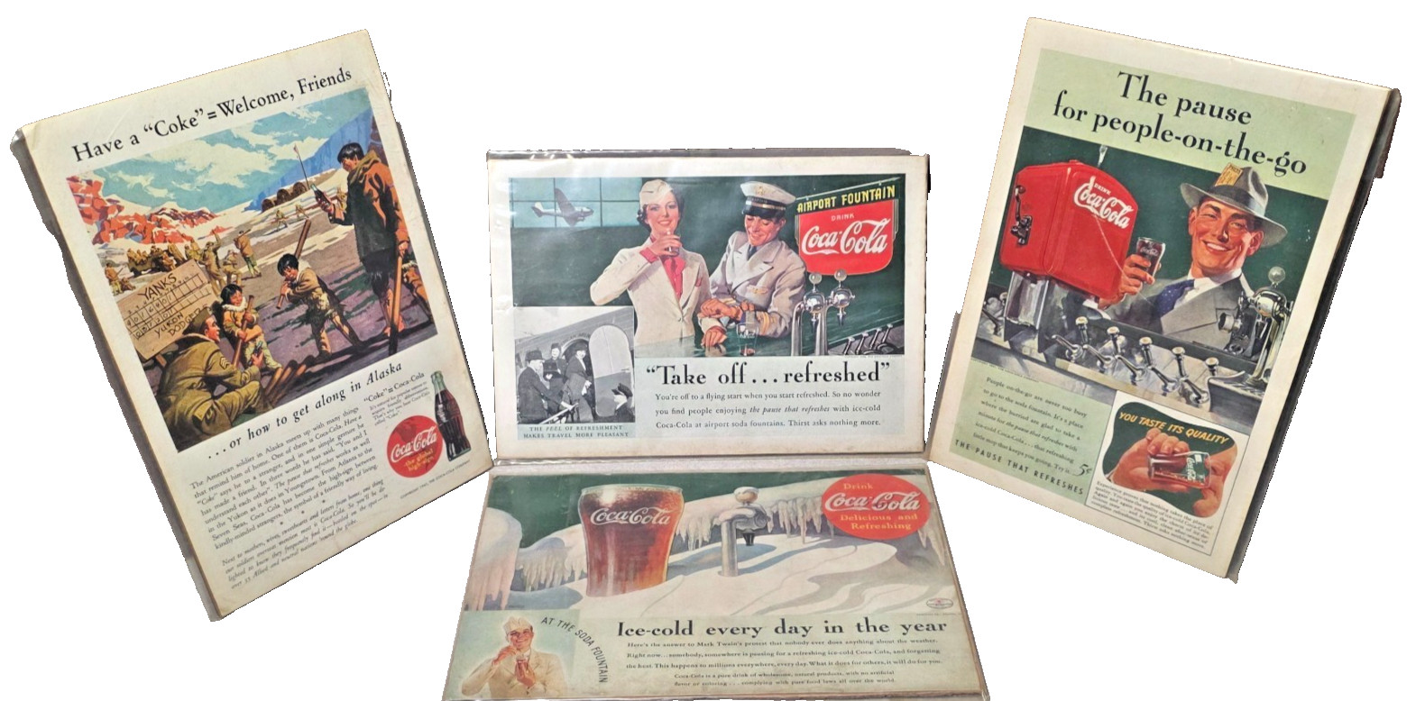 Vintage Set of 4 Coca Cola Classic Original Magazine Advertisement Marketing Lot