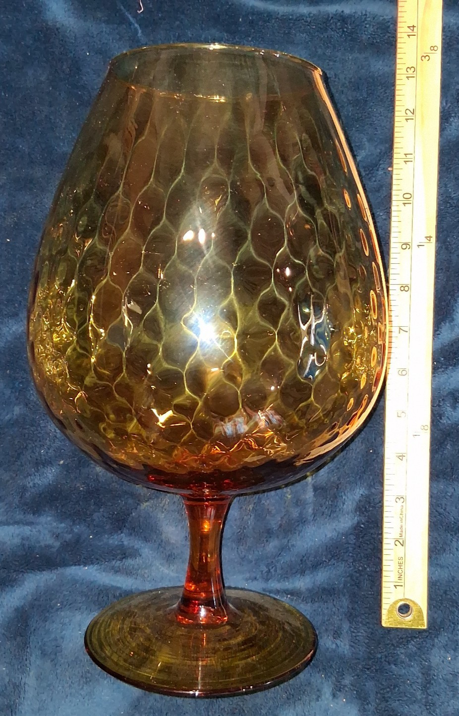 Vintage Empoli Amber Glass Brandy Snifter Vase Diamond Optic Italian 13 Inch