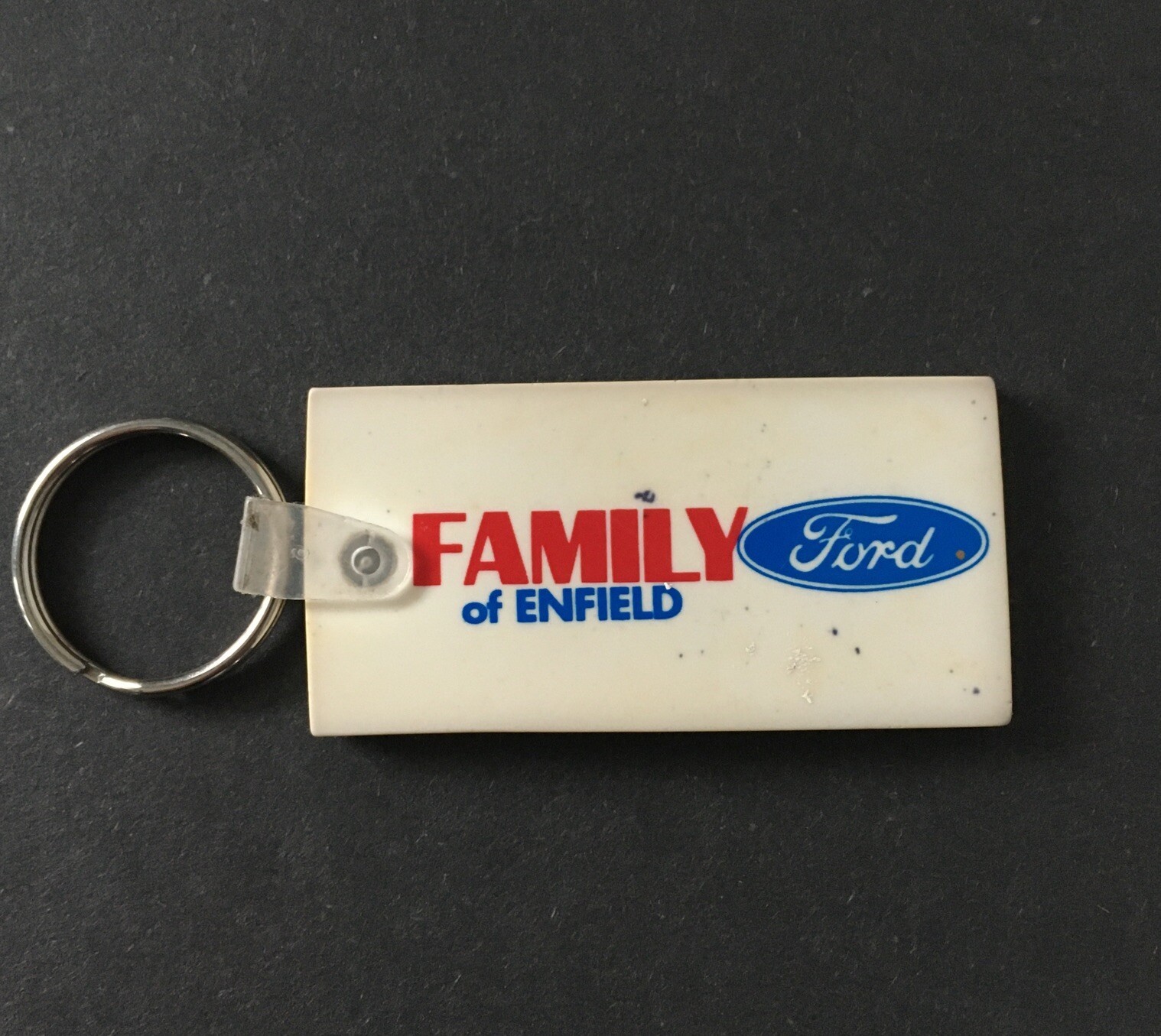 Vintage FORD Dealer Keychain FAMILY of ENFIELD Key Fob Ring Connecticut USA