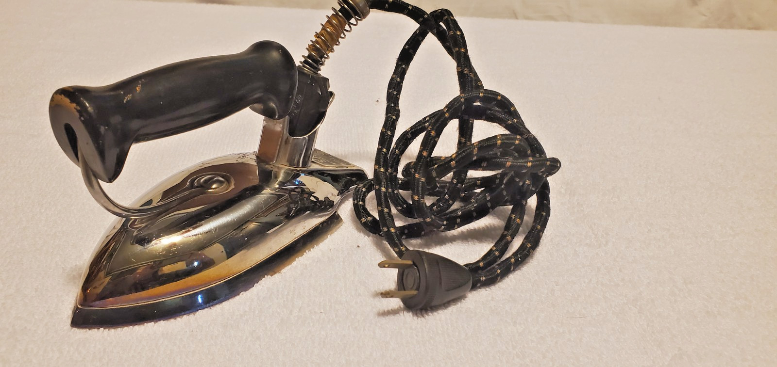 Working Vintage 1930\'s Singer Model T Travel Iron & Silex Cord Set, Factory Tag