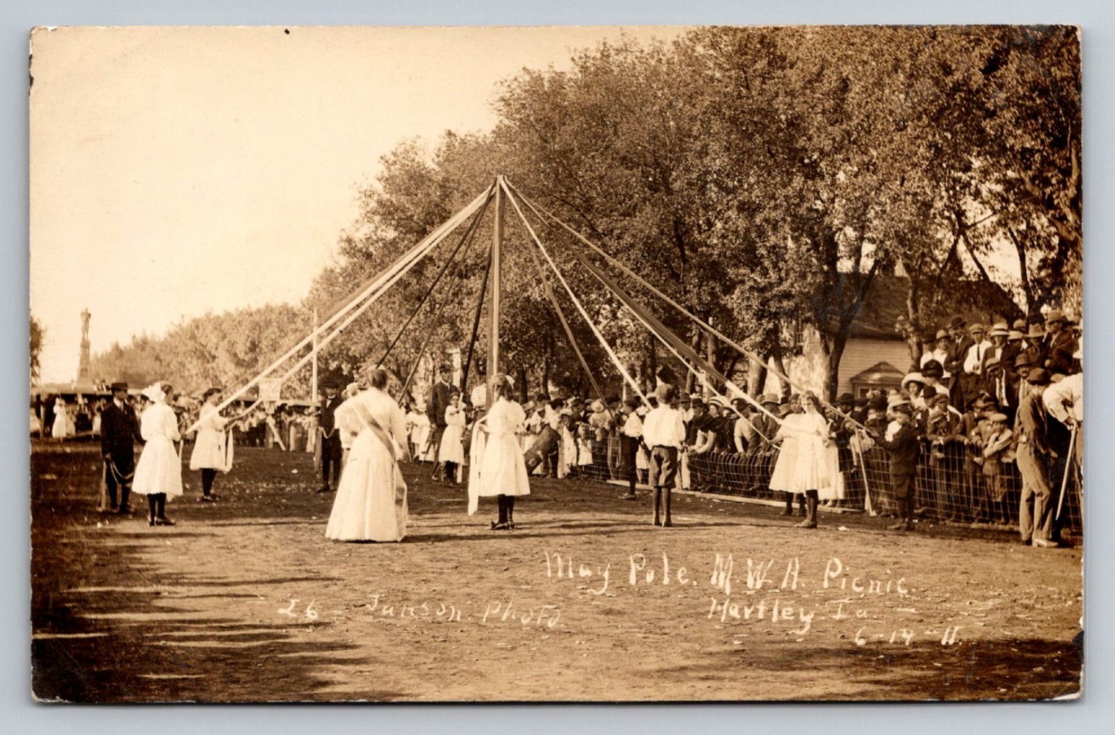 RPPC Iowa IA Hartley M.W.A. Picnic Maypole Janson Photo 1911