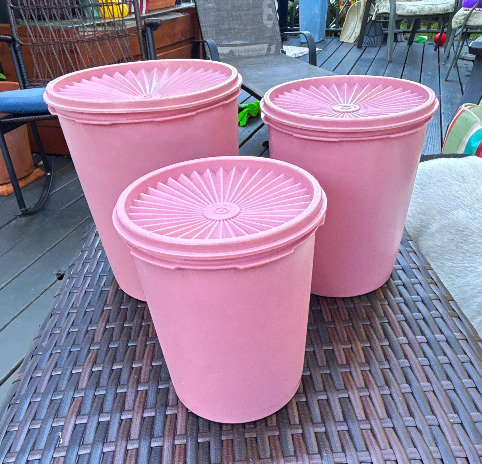 Vintage Tupperware Pink Round Canister Set 3-Piece w/ Screw Lids 6.75 qt