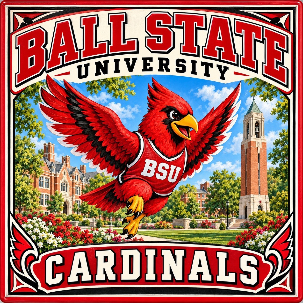 sm05 Ball State University Cardinals Souvenir Refrigerator Magnet 4x4 inches