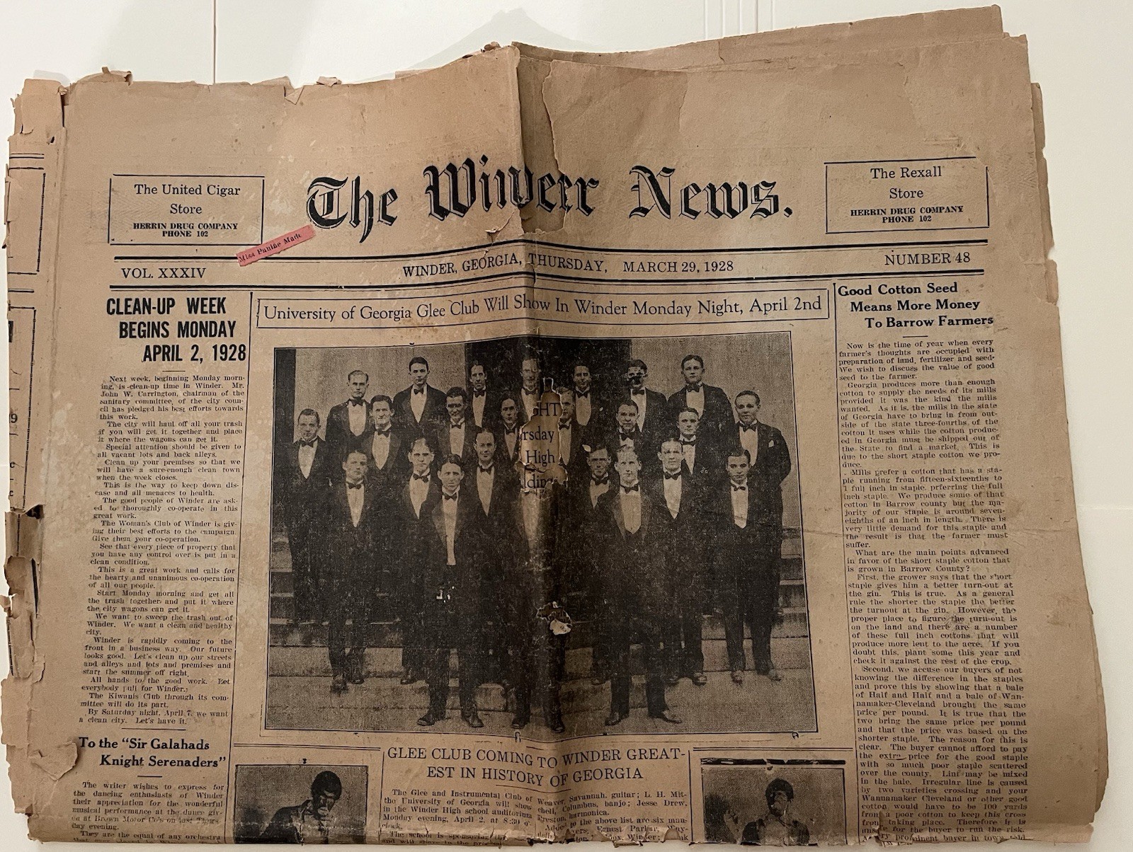 1928 Winder GA Newspaper Paul Waner Lucky Strike Ad Model T Ford Chevrolet UGA